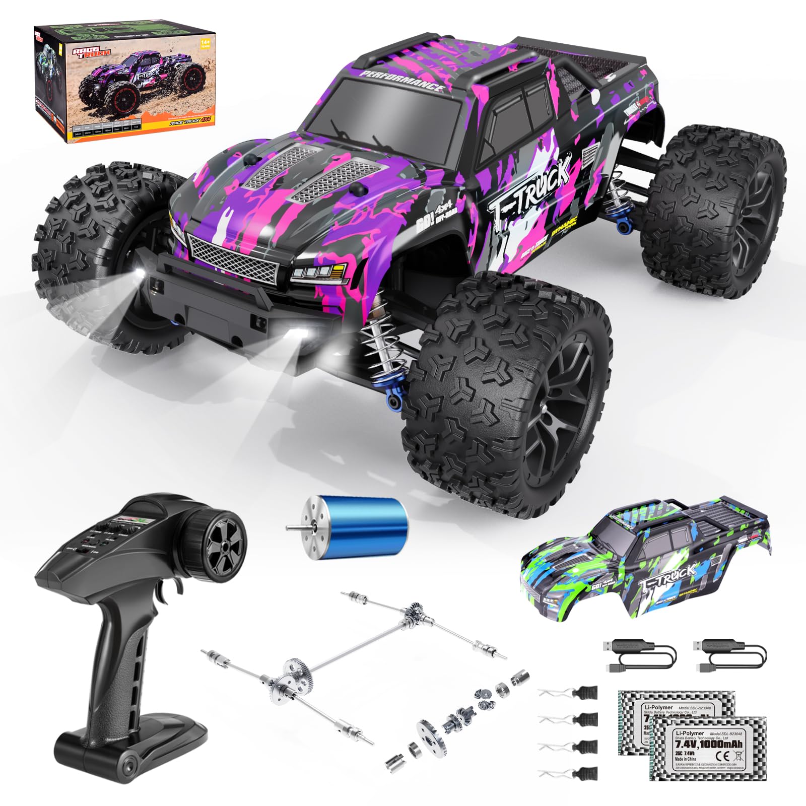 HAIBOXING Coche teledirigido 1:18 sin escobillas, 4WD RC Auto 48 + km/h de alta velocidad RC Monster Truck, 2,4 GHz All Terrain Carreras, Camión Monstruo teledirigido para niños, adultos y niños