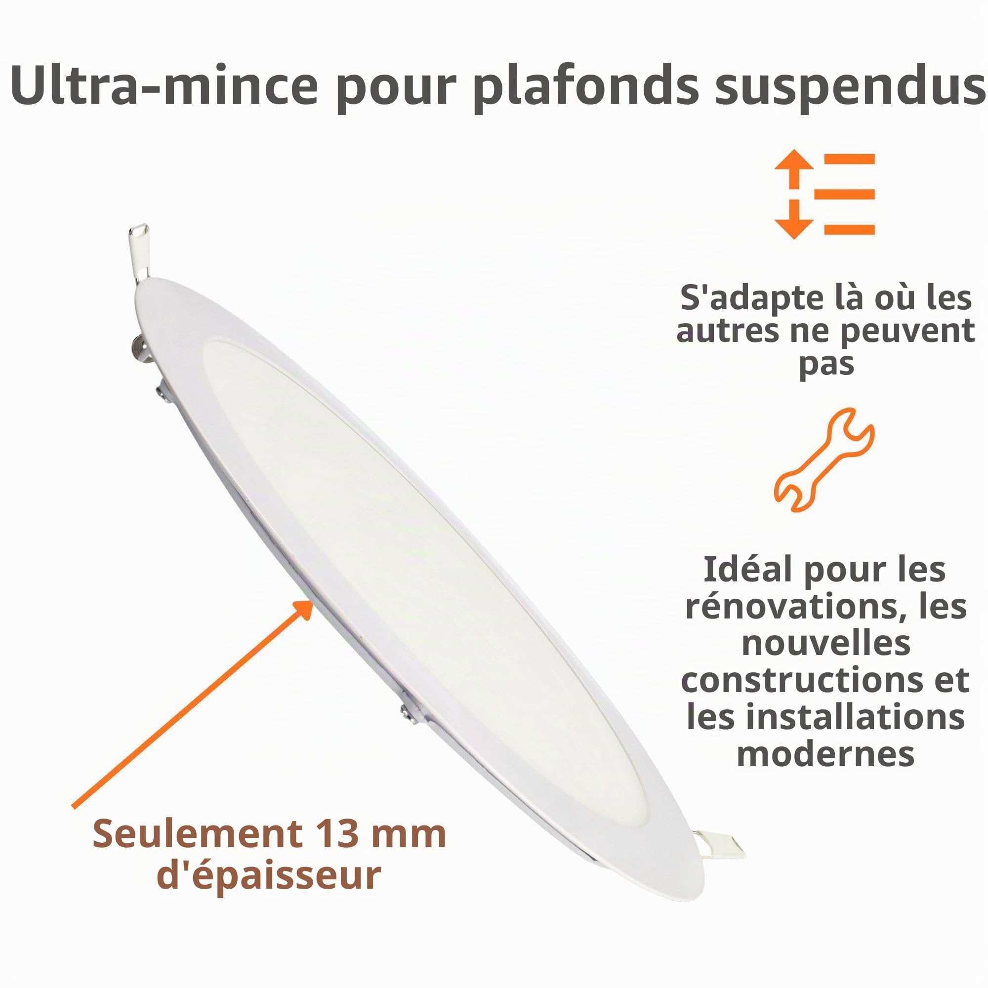 LED SPOT encastrer rond 18W 3000K/4200K/6000K blanc Ø224x13 220V 1440lm lot de 5