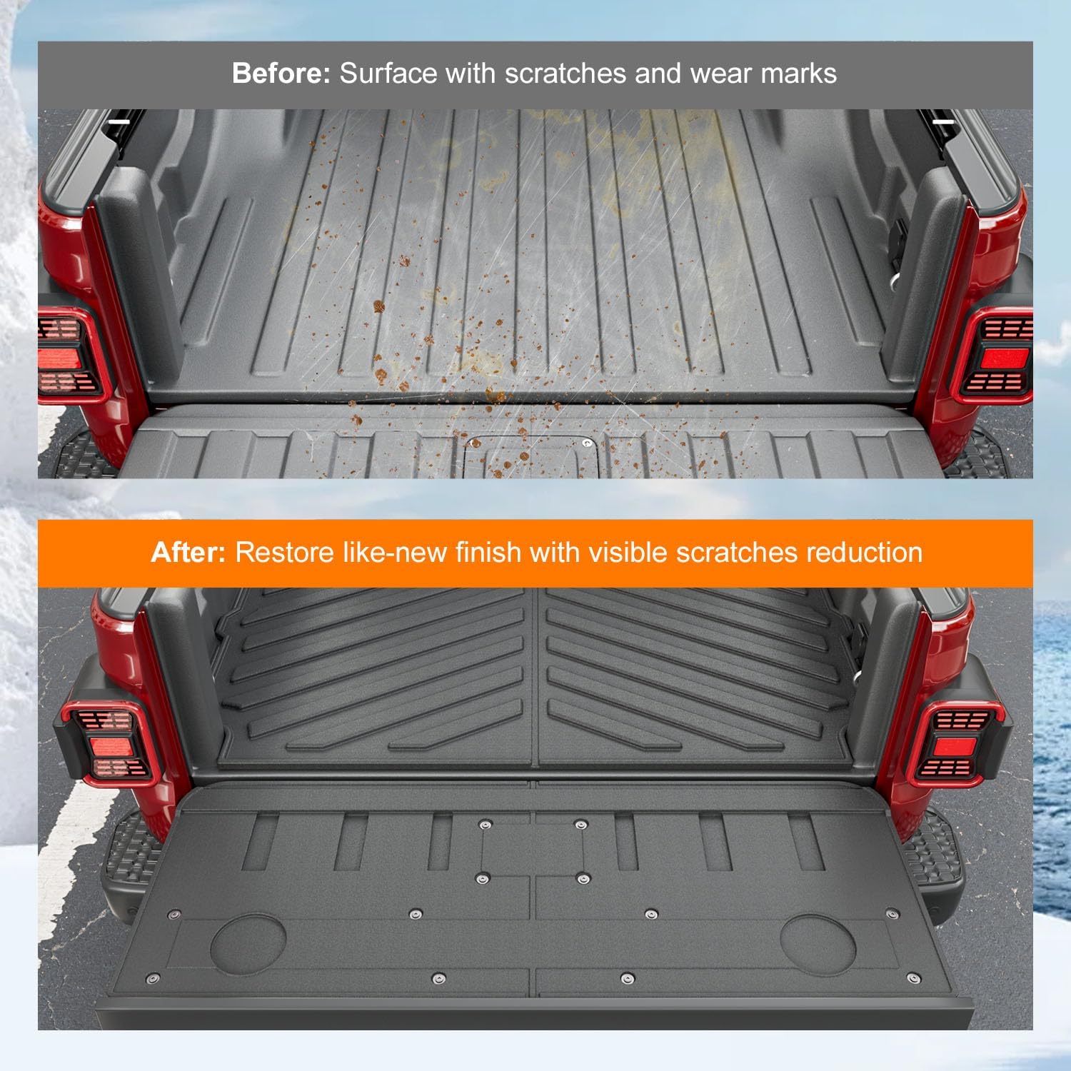 powoq Truck Mat Compatible with 2020-2026 Jeep Gladiator JT Cargo Mat Tailgate Liner TPE Replacement for 2020-2026 Jeep Gladiator Accessories(Truck Mat+Tailgate Mat) - Image 3