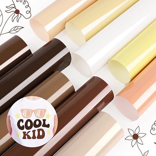 Miniatura 2 de V C VACREER Vinilo de transferencia de calor en tono de piel, paquete de 10 hojas de vinilo HTV marrón de 12 x 10 pulgadas, paquete de vinilo para