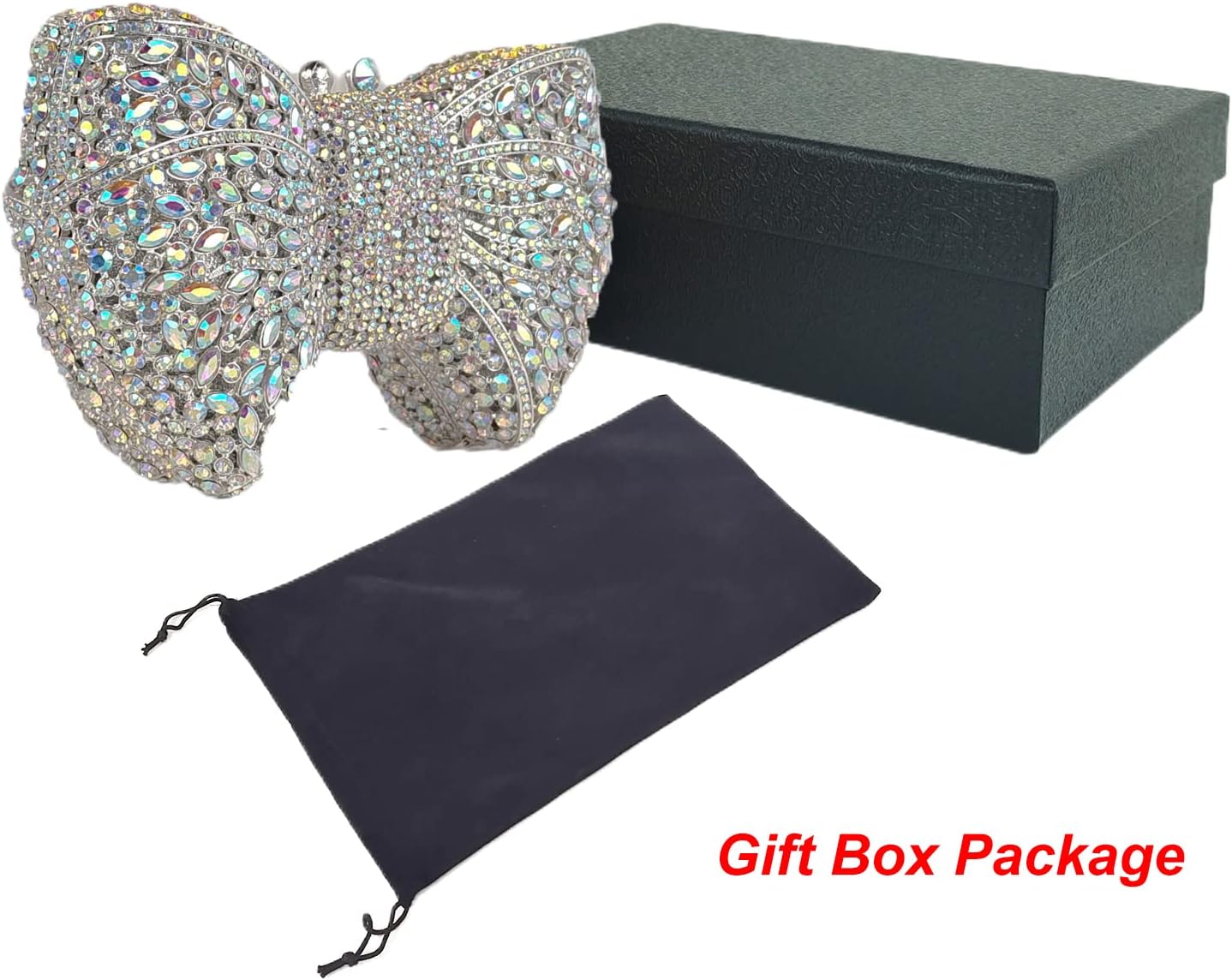 HUANG ZHUANG Bowknot Luxury Crystal Clutch Women Glitter Rhinestone Evening Bag for Party Wedding