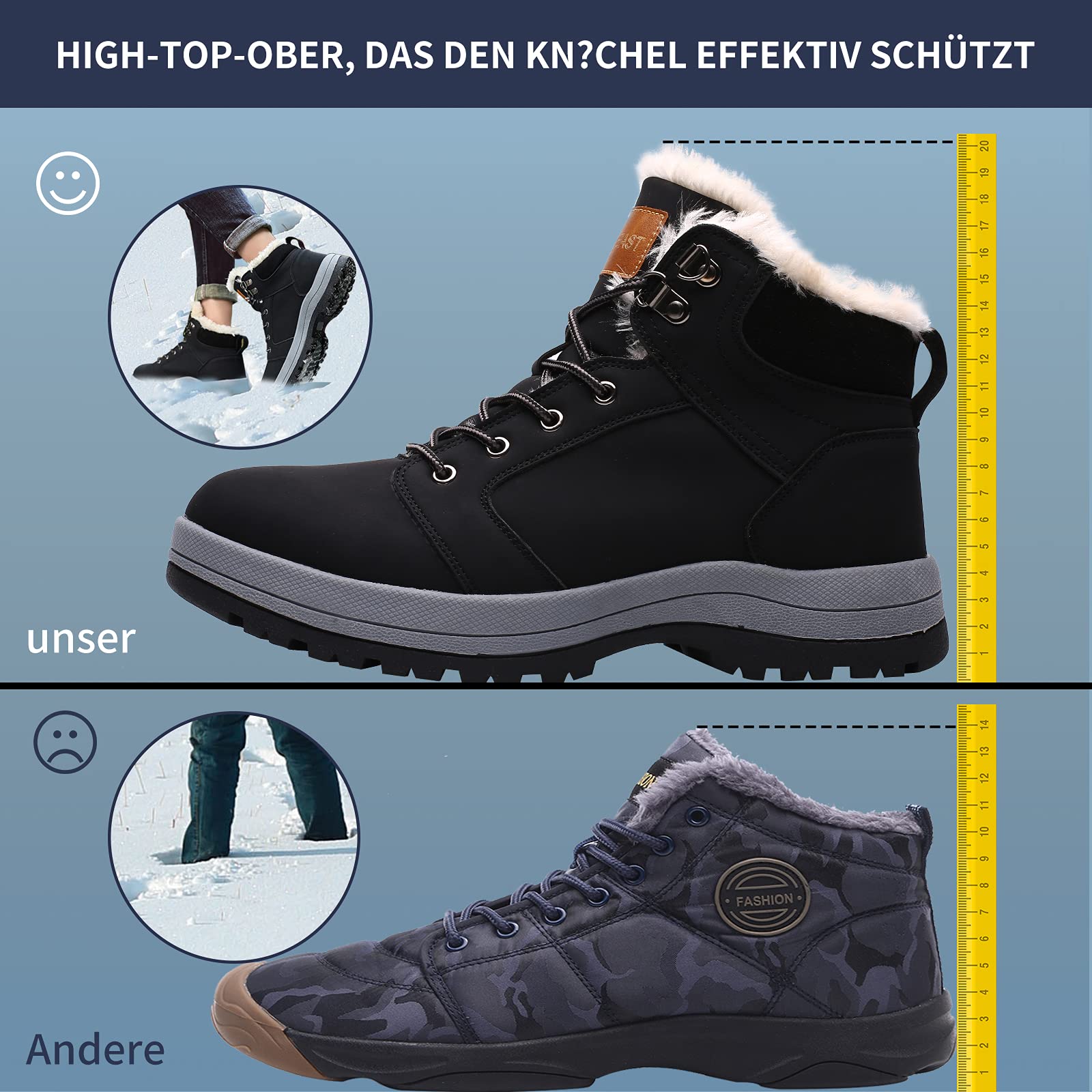 visionreast Ciepłe buty zimowe z podszewką, unisex, wodoszczelne, buty trekkingowe, buty zimowe, dla mężczyzn i kobiet, antypoślizgowe, sznurowane, do aktywności na świeżym powietrzu