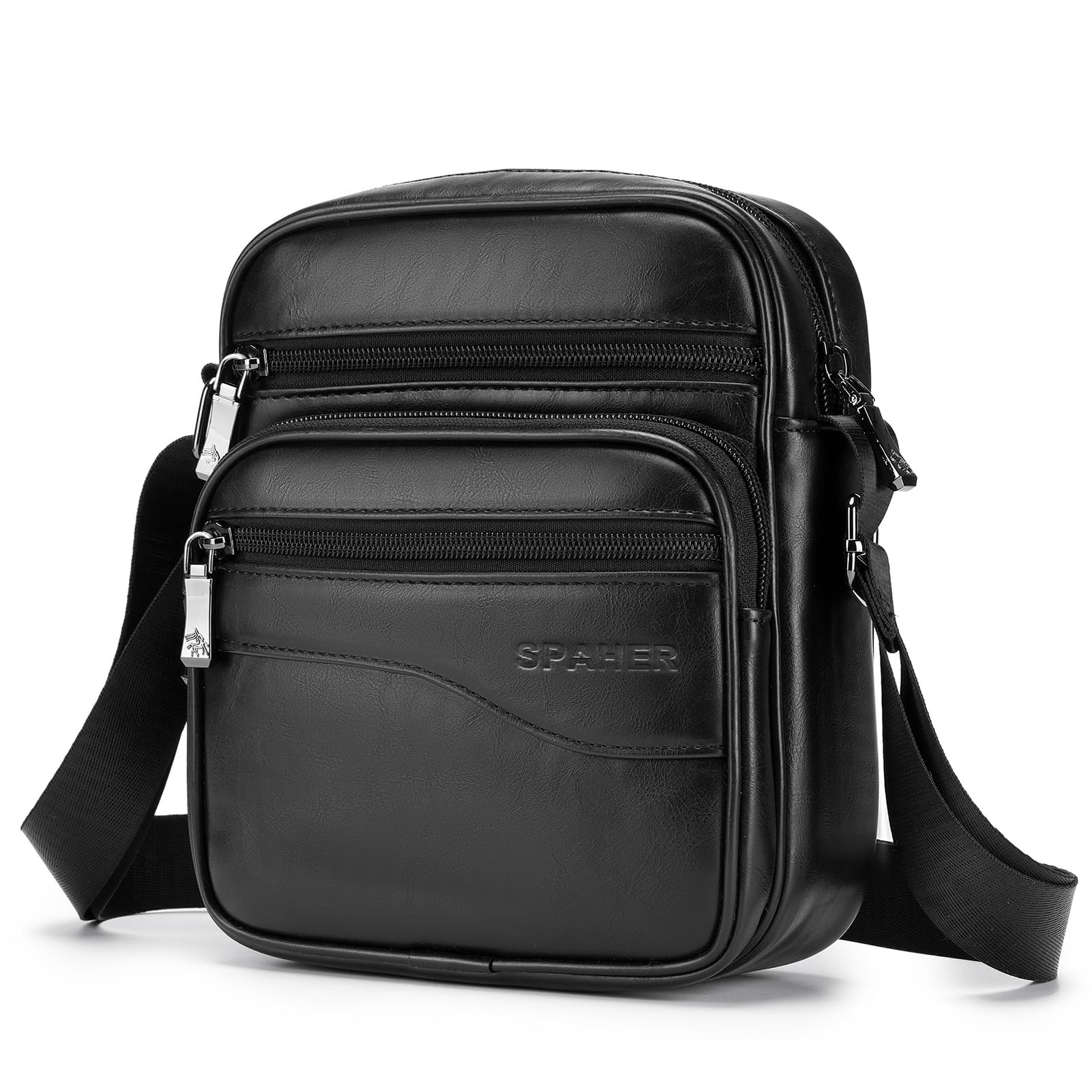 SPAHER Sacoche Homme Cuir Bandouliere Pochette Sacs à Main Sac Bandouliere Sac porté épaule Besaces Grand Sac à dos Sac de Messager Crossbody Cadeau pour Hommes