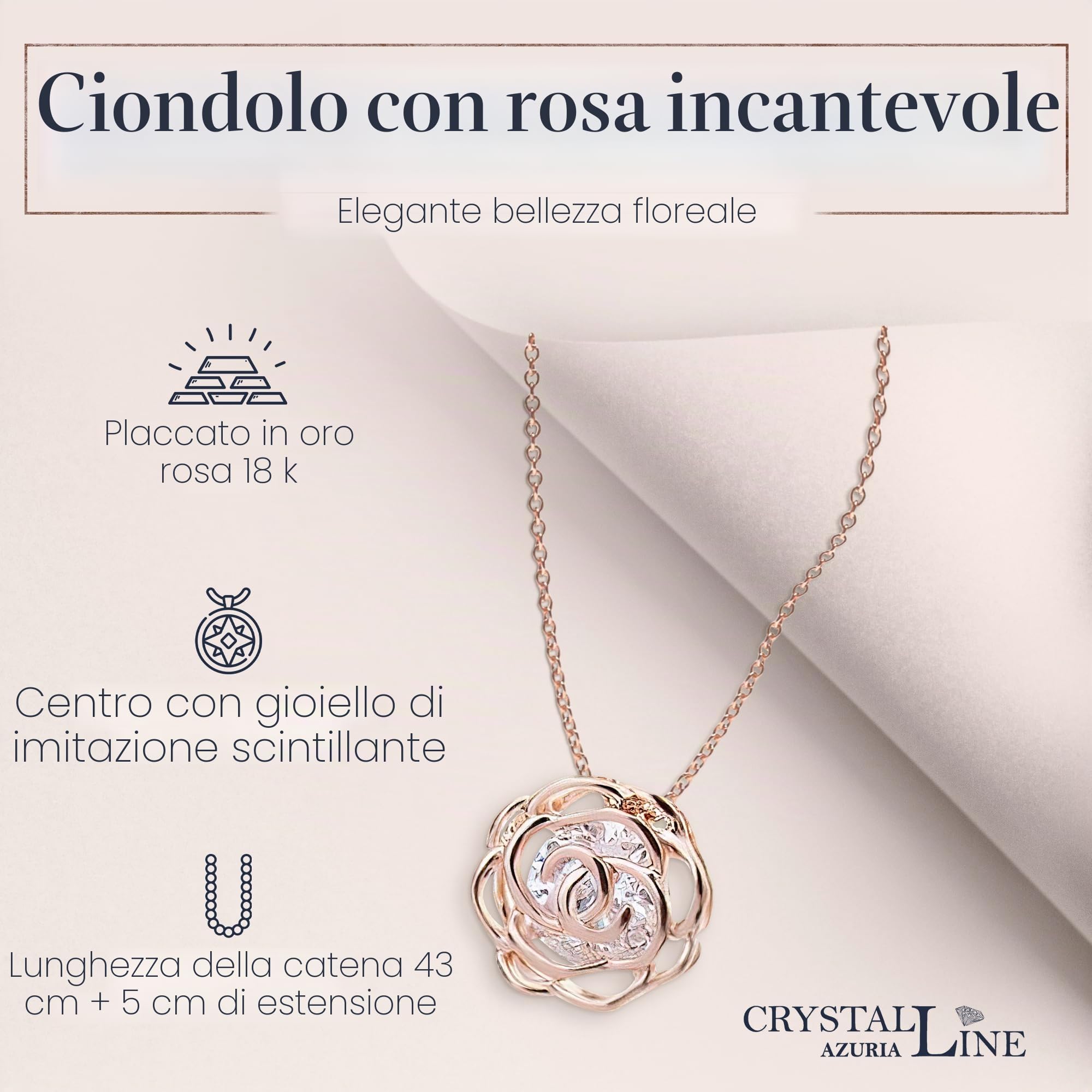 Crystalline Azuria Donna 18ct Placcato Oro Fiori Rose Cristalli Parure Collana Orecchini Monachella Bracciale