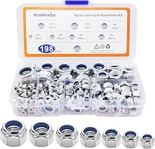 198 Pieces Carbon Steel Self Locking Locking Nut 7 Size Nylon Lock Brake Nut Lock Nylon Lock Nut for Bolts and Screws M3 M4 M5 M6 M8 M10 M12