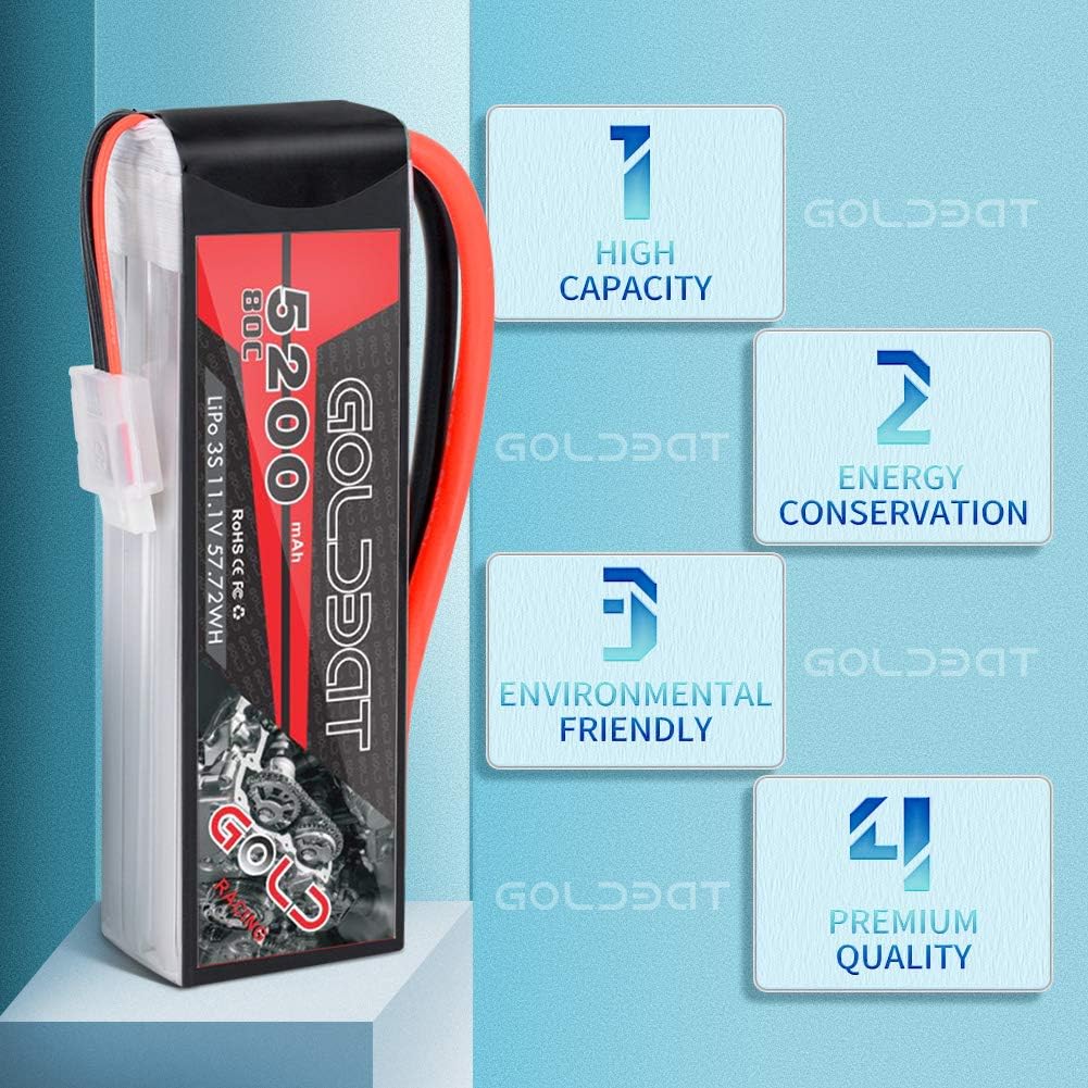 GOLDBAT 5200mAh 3S 11.1V 80C LiPo RC Short Battery Pack with XT60 Connector Softcase for RC Car Truck Quadcopter Airplane Helicopter Boat