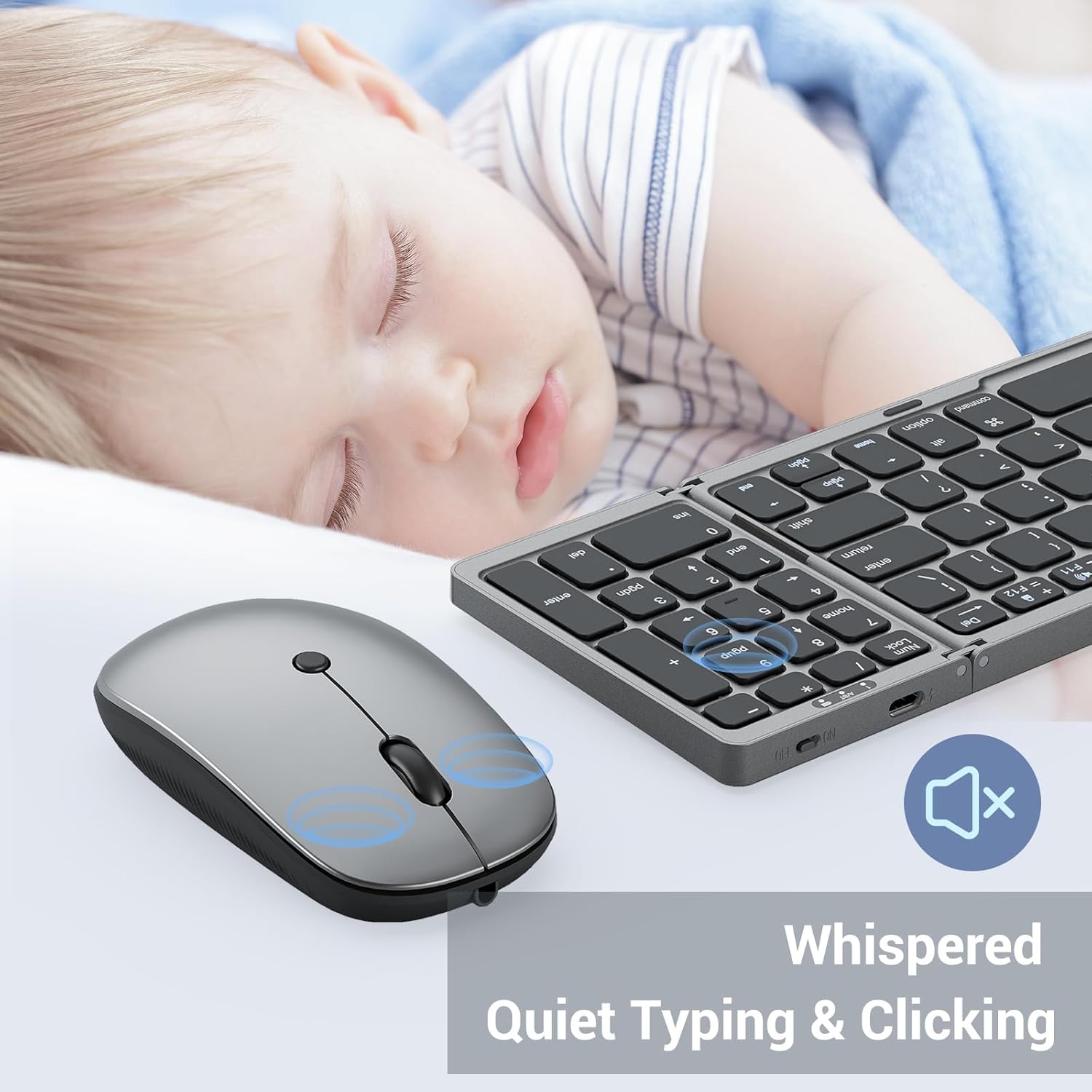 Foldable Keyboard and Mouse for Laptop, Travel Bluetooth Folding Keyboard Mouse with Portable Case, Rechargeable Keyboard for Business, 2.4G Wireless & Bluetooth, for iPad Tablets Laptop iOS Android