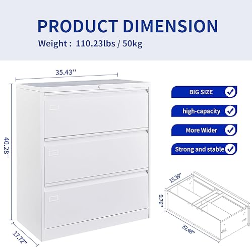 Miniatura 16 de Archivador lateral negro de 3 cajones, archivador de metal con cerradura para oficina en casa, archivadores de oficina para tamaño legal/carta/A4/F4