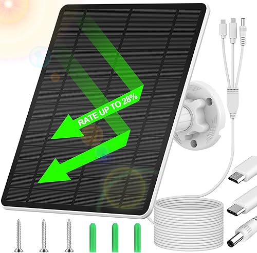 Panel solar para cámara de seguridad, panel solar de cámara para cámara de seguridad de batería recargable integrada con puertos micro USB y USB-C y