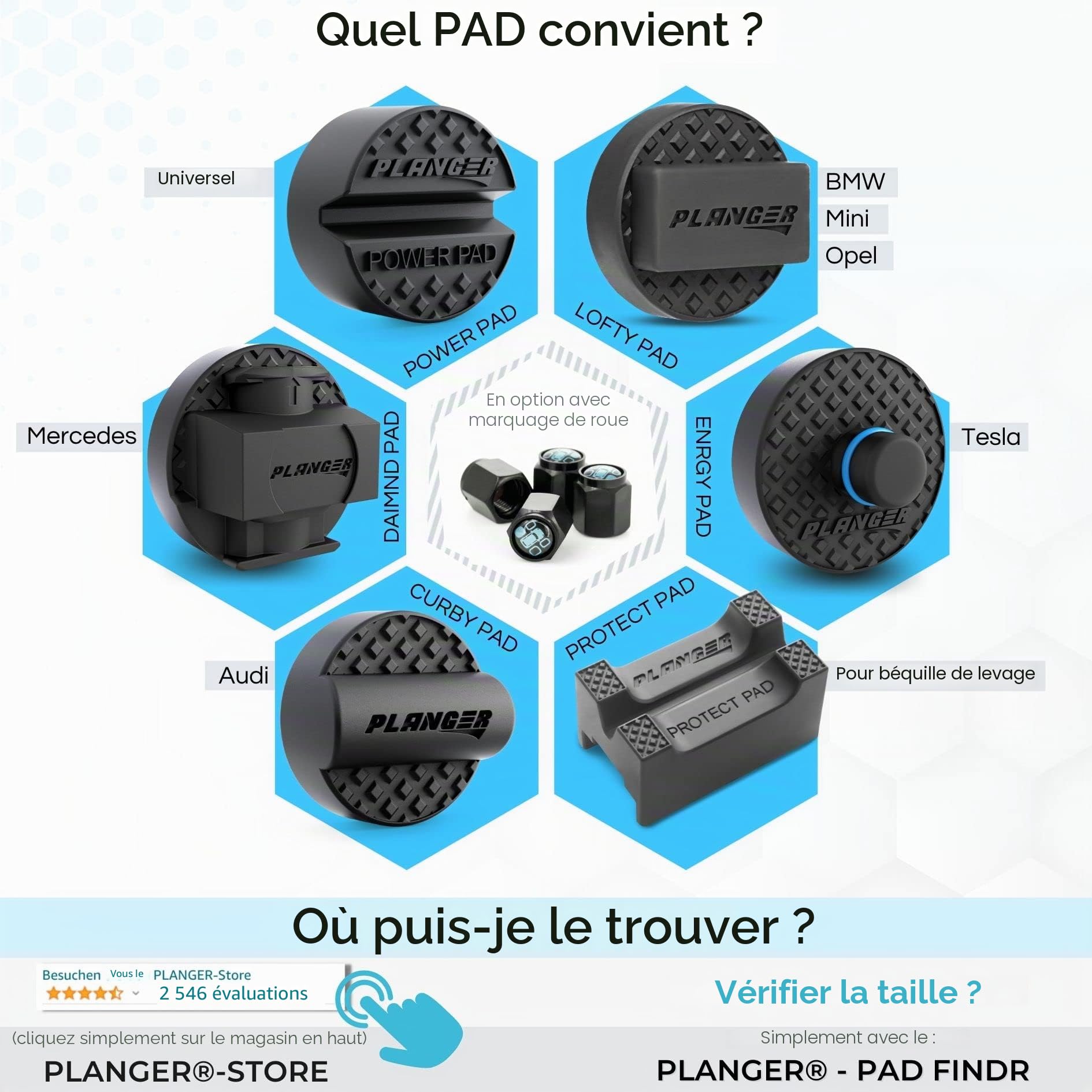 PLANGER® - Coussinet en Caoutchouc pour cric de Voiture - 4X Power Pad Plate (Convient à Toutes Les Voitures) 10 Ans de Garantie - Incassable 3t