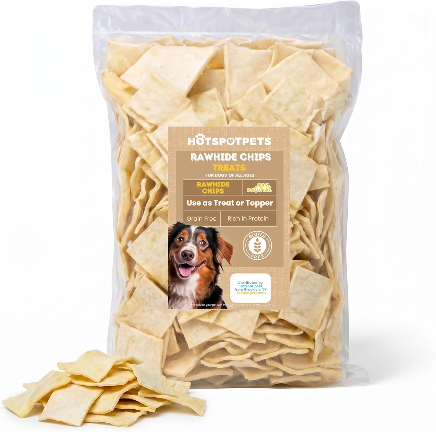hotspot pets Rawhide Chips Dog Chews - Single Ingredient Premium Bulk Rawhide Chips for Dogs - Helps Support Teeth & Dental Chews for Dogs - 5 Pound