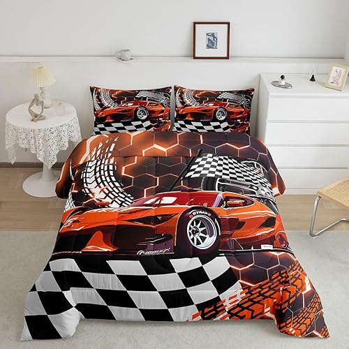 Miniatura 8 de Erosebridal Go Kart - Juego de edredón individual para niños, cama de coche de carreras, juegos de ropa de cama para niños pequeños, juego de