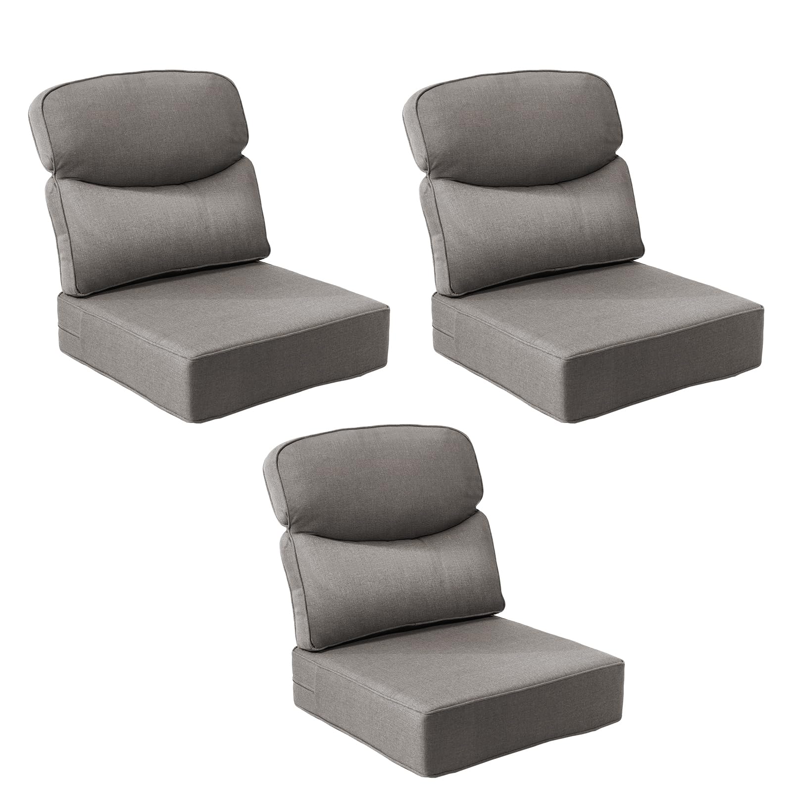 Outdoor Cushion Set for Patio Furniture, UV Resistant, Water Resistant - 6 Inch Thick Dual Layer Back Support Cushions– 24x24 Inch Patio Seat Covers for Chair/Sofa/Couch | Grey | 3-Pack |