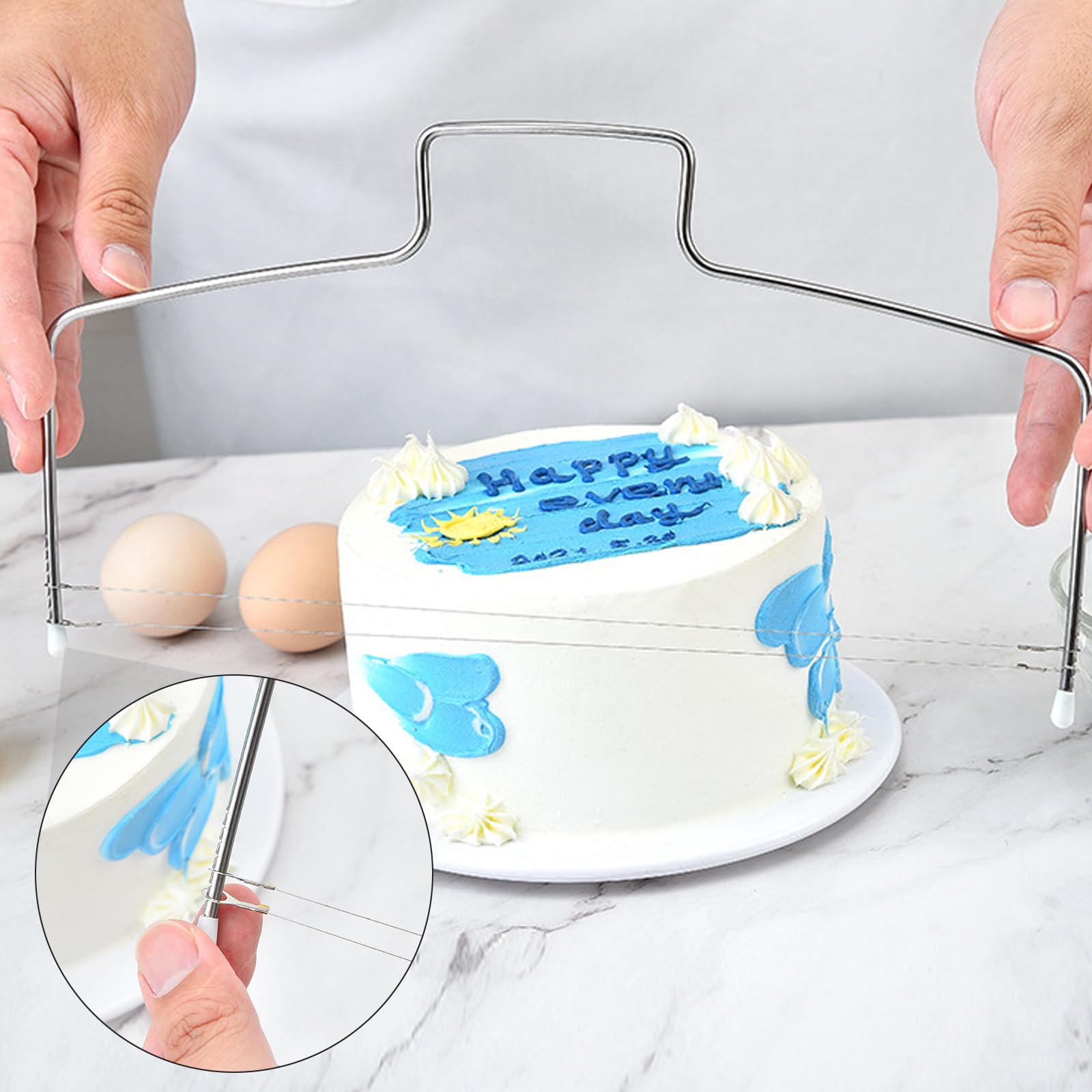 GIONAR Coupe-gâteau en Acier Inoxydable Réglable, 2 Pièces Lame Simple/Double pour Layer Cake