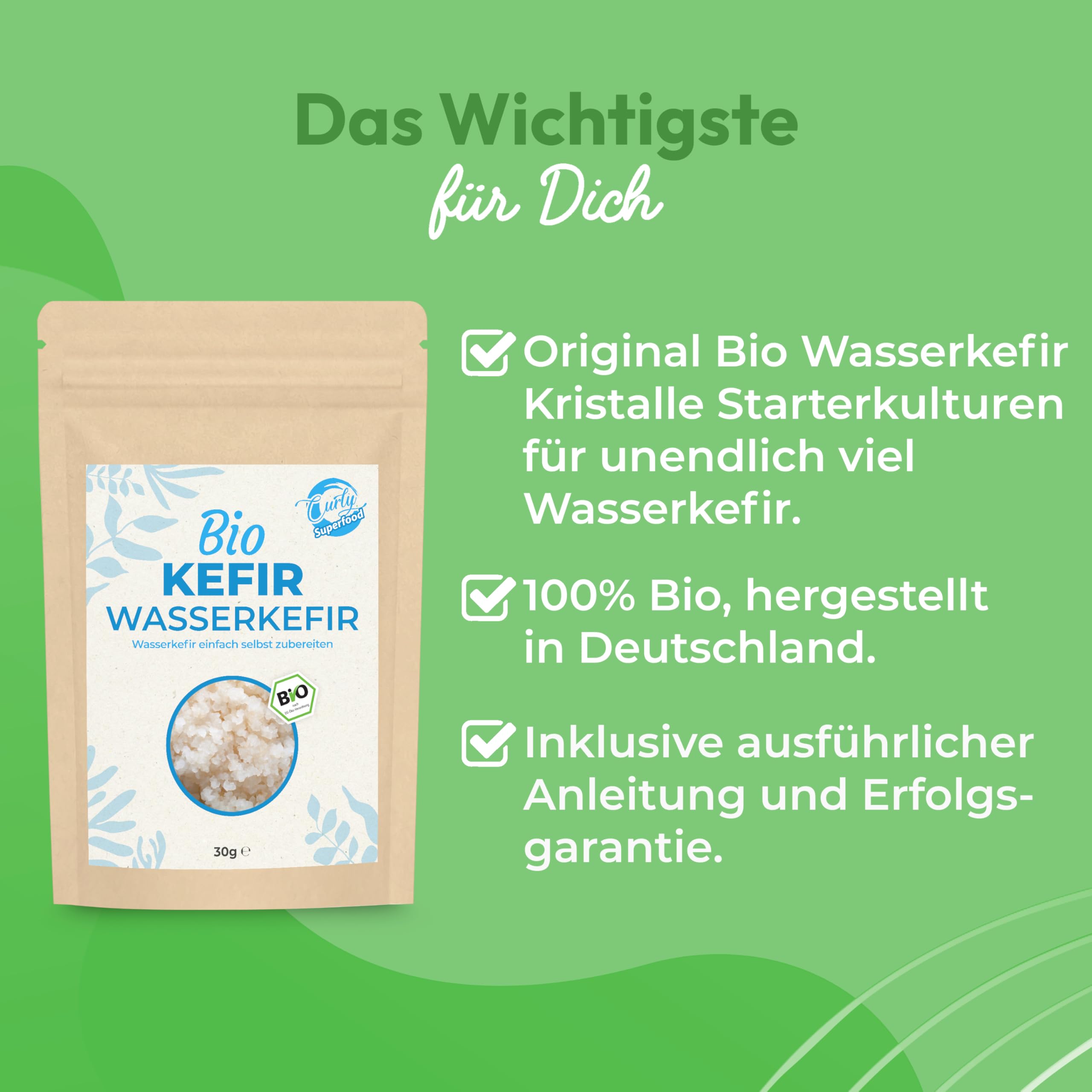 Curly Superfood Bio Wasserkefir Kristalle 30g inkl. Anleitung