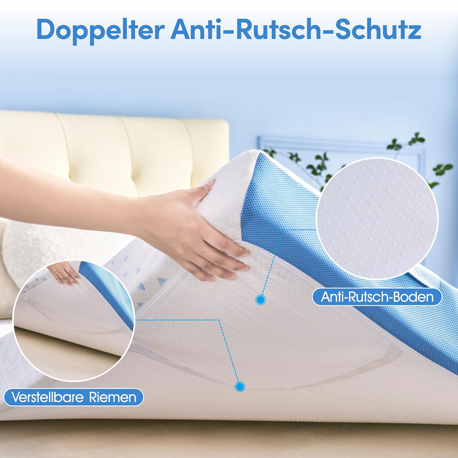 Topper 180x200cm H5/H6 Hart aus 7cm – 3D Tencel-Bezug, Gel & Bambuskohle-Memory-Schaum, 7-Zonen Rückenunterstützung, Waschbar, Hygienisch, für Boxspringbett & Schlafsofa, Oeko-TEX & CertiPUR-US