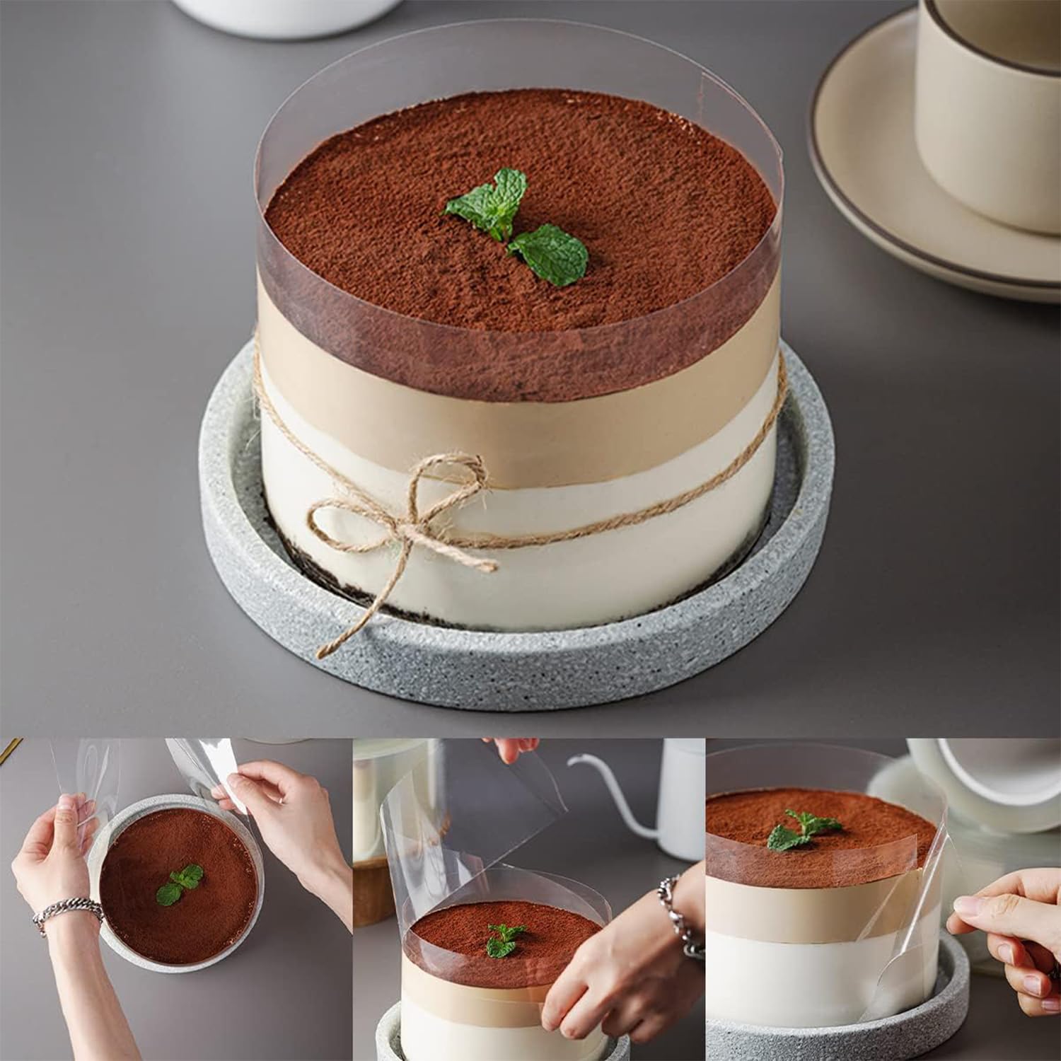 Ktnyl Rodoide Transparent Patisserie 20cm, Colliers à Gâteau, Transparent Patisserie Film, Bordure De Gâteau Réutilisable En Acétate, Pour Décoration De Gâteau, Chocolat, Anneaux à Dessert (10m*20cm