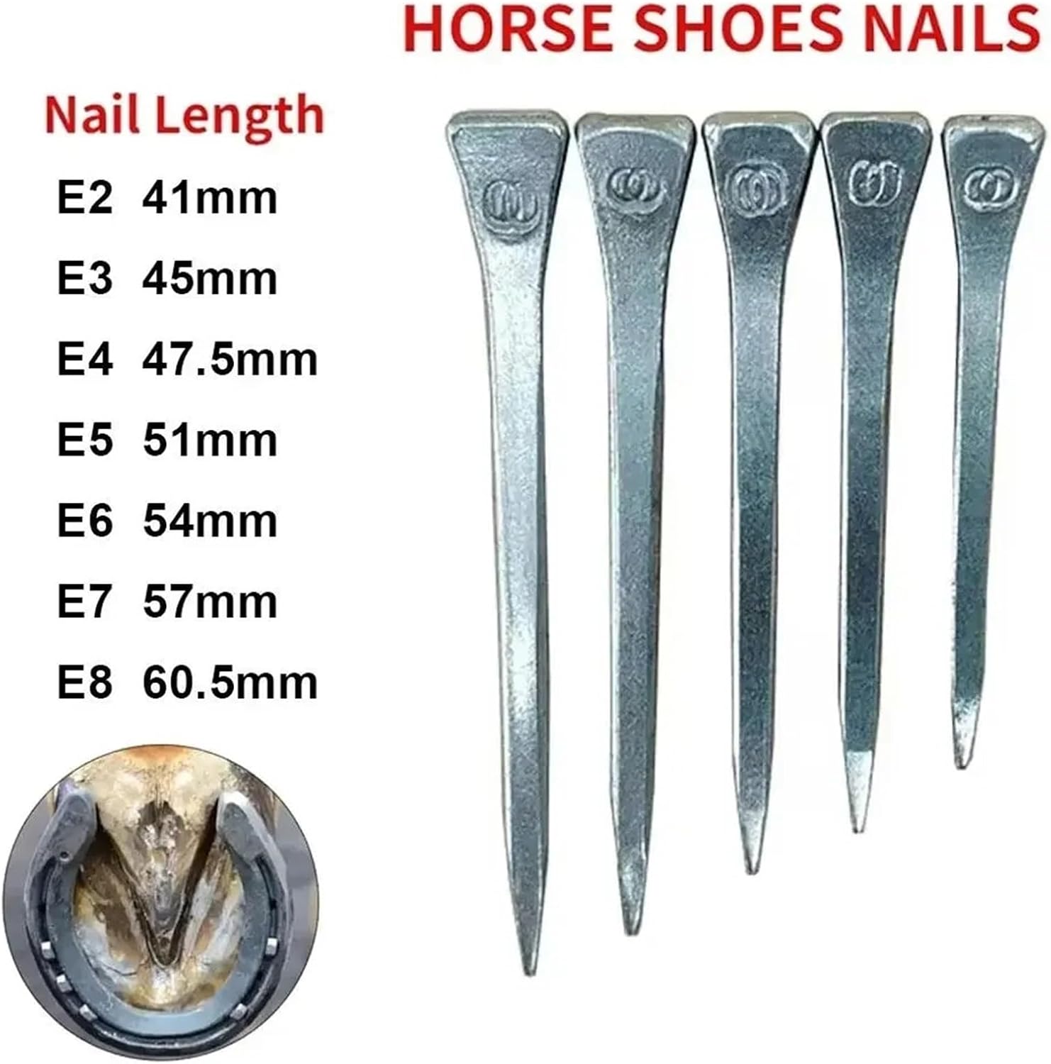 200 Pieces New Steel Horseshoe Nails (E2 to E8) – Reliable for Hoof Maintenance, Harness Repair & Equestrian Sports Supplies(E6 54mm)