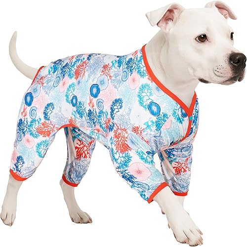 LovinPet Conjunto de pijama, camiseta interior para abrigos de perro, tela suave y ligera, estampado de árboles de coral y conchas, camisa de