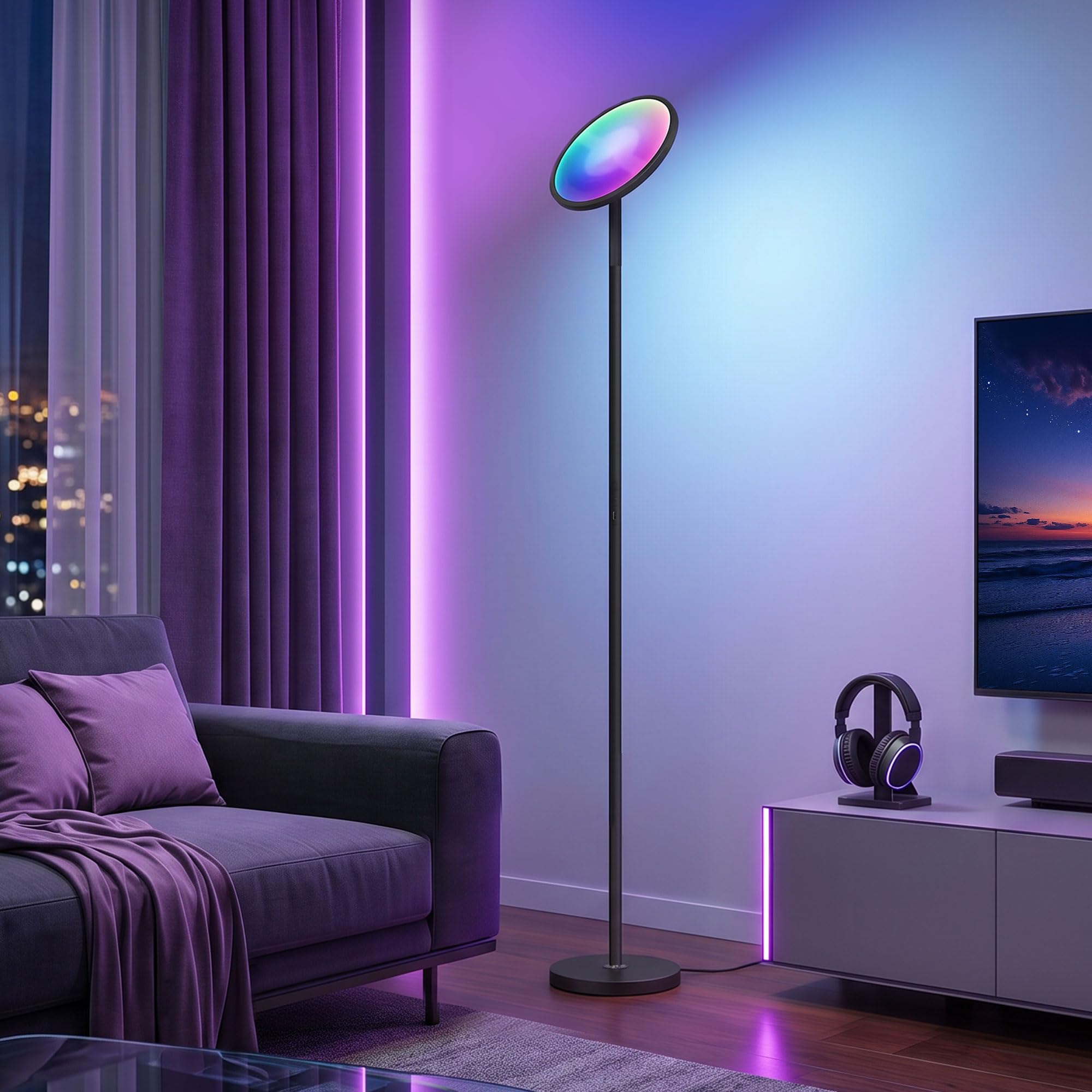 HOMCOM Uplighter Floor Lamp with Tuya App & Music Sync for Bedroom, Black | Size: Large