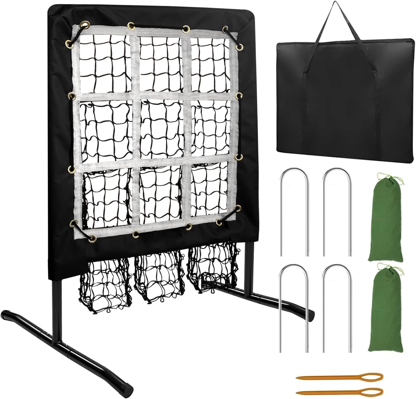 Pitching Net, 9 Hole Pitching Net with Strike Zone, Adjustable Softball/Baseball Hitting Net with Pitching Target, Portable Indoor Outdoor Training Equipment for Batting