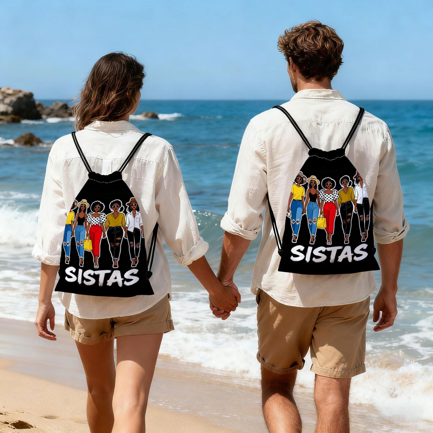 African American Sistas Dual-Sided Print Drawstring Bag