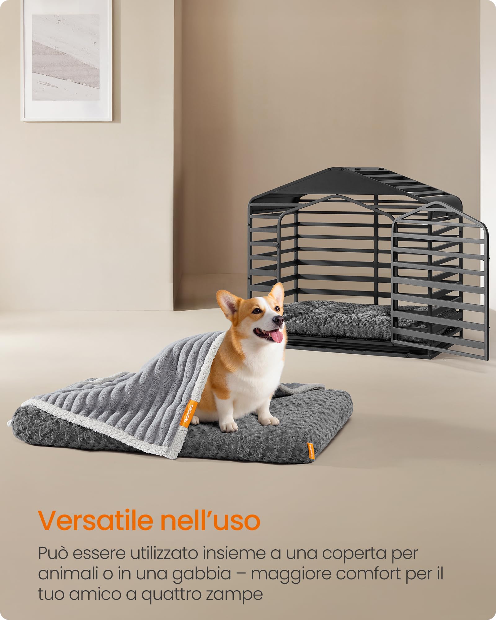 Feandrea Cuccia per Cani, Letto Cuscino per Cani di Media Taglia, L, Morbido Tappetino di Peluche, 95 x 60 cm, Imbottitura Soffice, Lavabile, Antiscivolo, Grigio Ardesia PGW292GN01