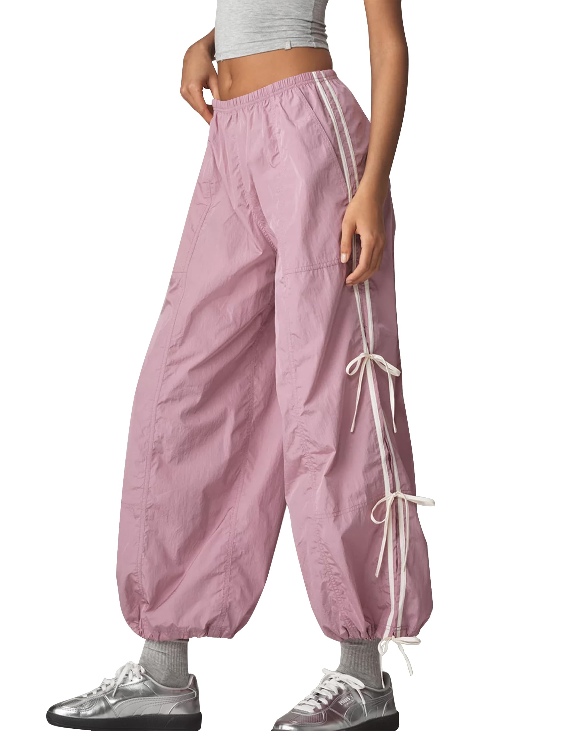 Side Bow Knot Track Pants for Women Summer Lightweight Loose Trousers Casual Baggy Y2K Lounge Pants with Pockets