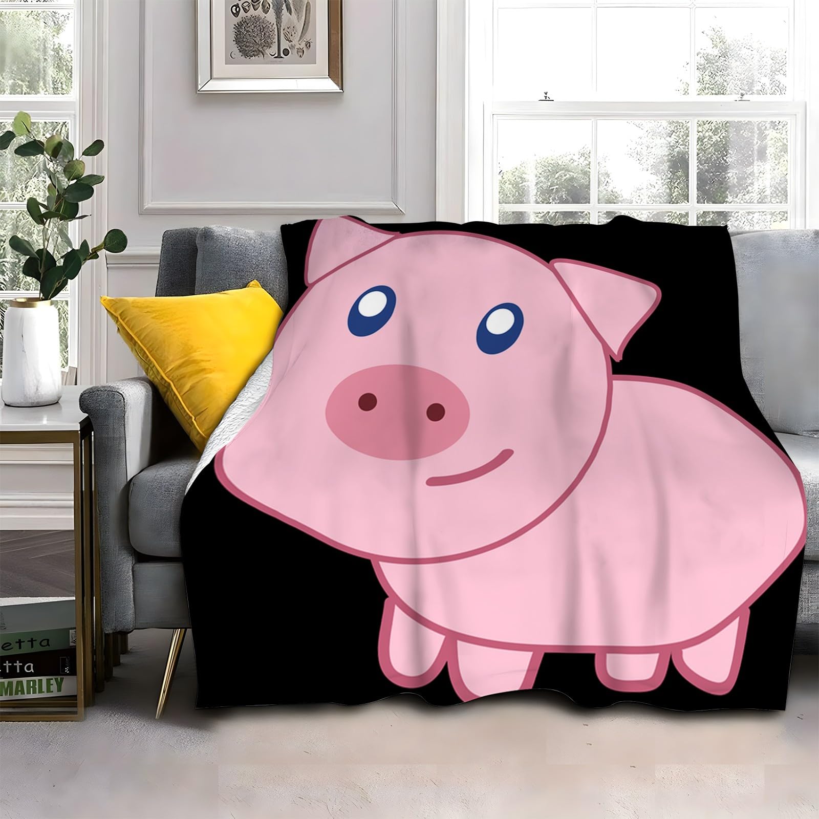 LLSZAHD Pink Pig Blanket, Black Throw Blanket, Thick Warm Fuzzy Washable Flannel Blanket for Sofa, Chair, Car, Lap, Pets, excellent gift (30"x40")