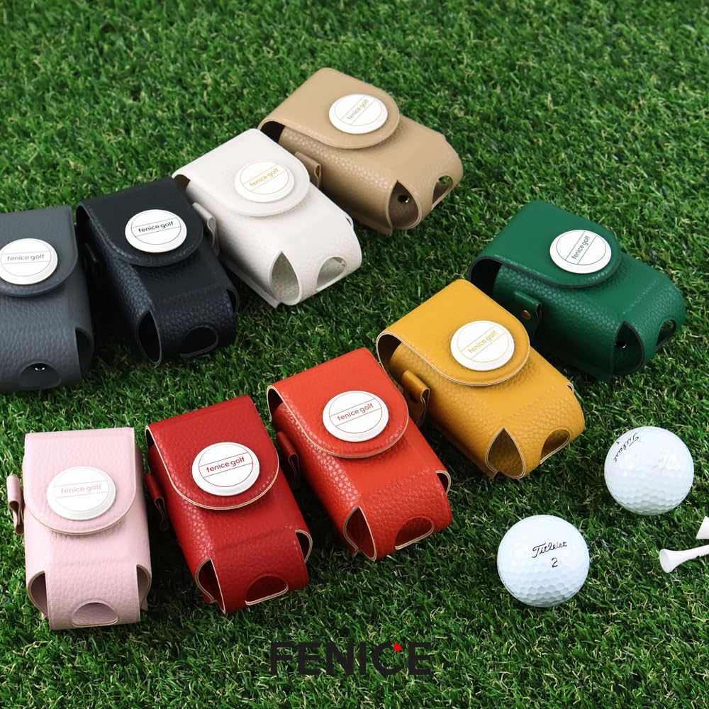FENICE Wasserdichte Öko-PU-Leder-Golfball-Tasche, Teehalter mit Ballmarker
