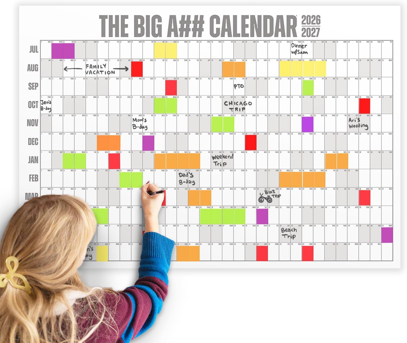 The Big A## Calendar - Academic Year Wall Calendar – July 2026 to June 2027 Dry-Erase – Includes 1 Marker & 100 Labels – Lightweight, Easy to Hang Yearly Calendar – Year at a Glance – Plan Big Goals & Adventures – Gray