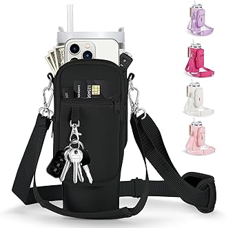linmaya Water Bottle Carrier Bag with Phone Pocket for Stanley Cup 40/30oz,Insulated Neoprene Water Bottle Holder Cross-boday Bag with Adjustable Shoulder & Handheld Strap Stanley Cup Accessories