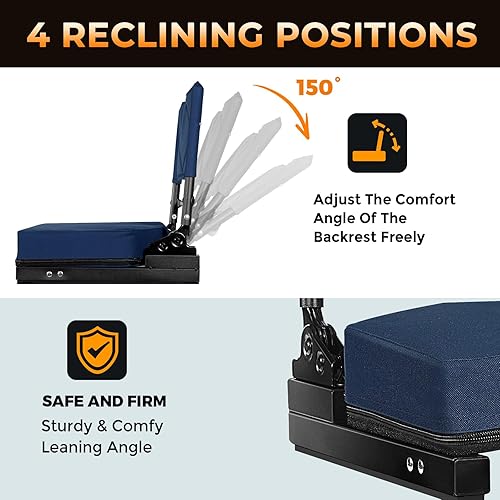 Miniatura 4 de Asientos ajustables de estadio con soporte de respaldo Sillas de grada reclinables de 4 posiciones con cojín acolchado, silla de estadio plegable