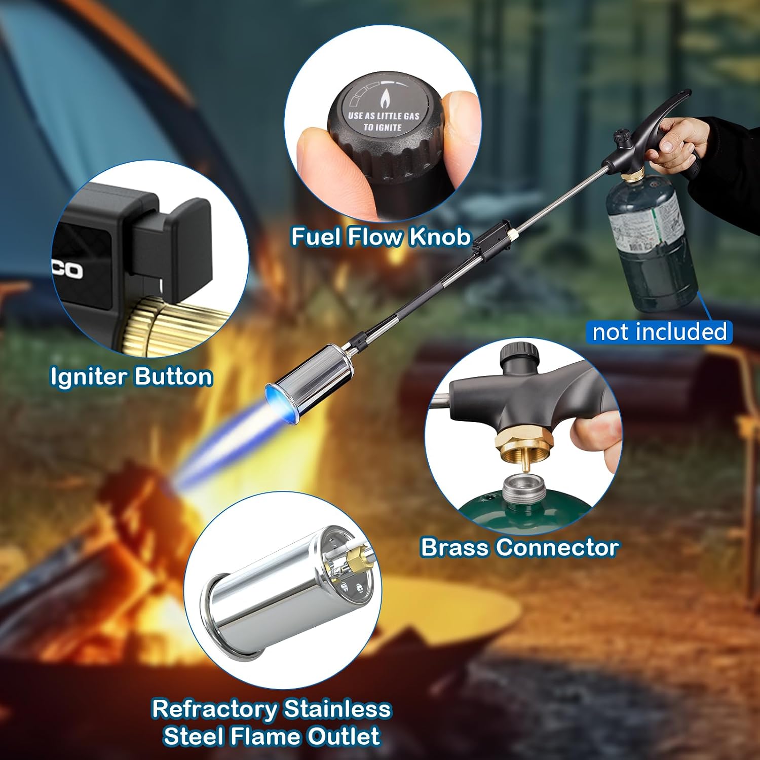 Propane Torch Weed Burner - 1,800,000 BTU Flame Thrower with Self - ignite Feature, Perfect for Weeding, Snow Melting, Asphalt, Roofing & More (Fuel Excluded)