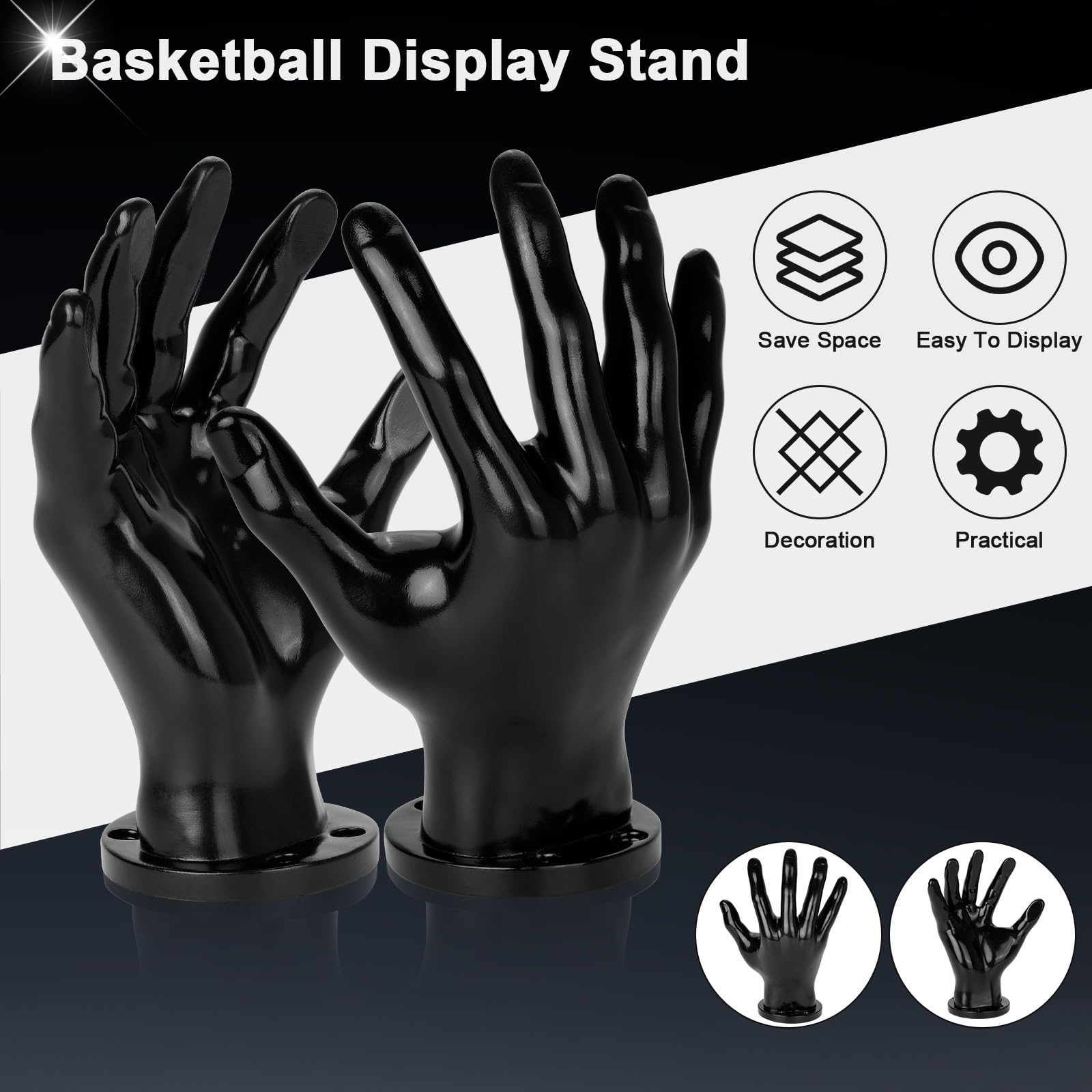 POFIBO Supporto da parete – 2 scaffali portaoggetti a mano per palline, supporto creativo per palloni, supporto da parete per pallacanestro, pallavolo, calcio