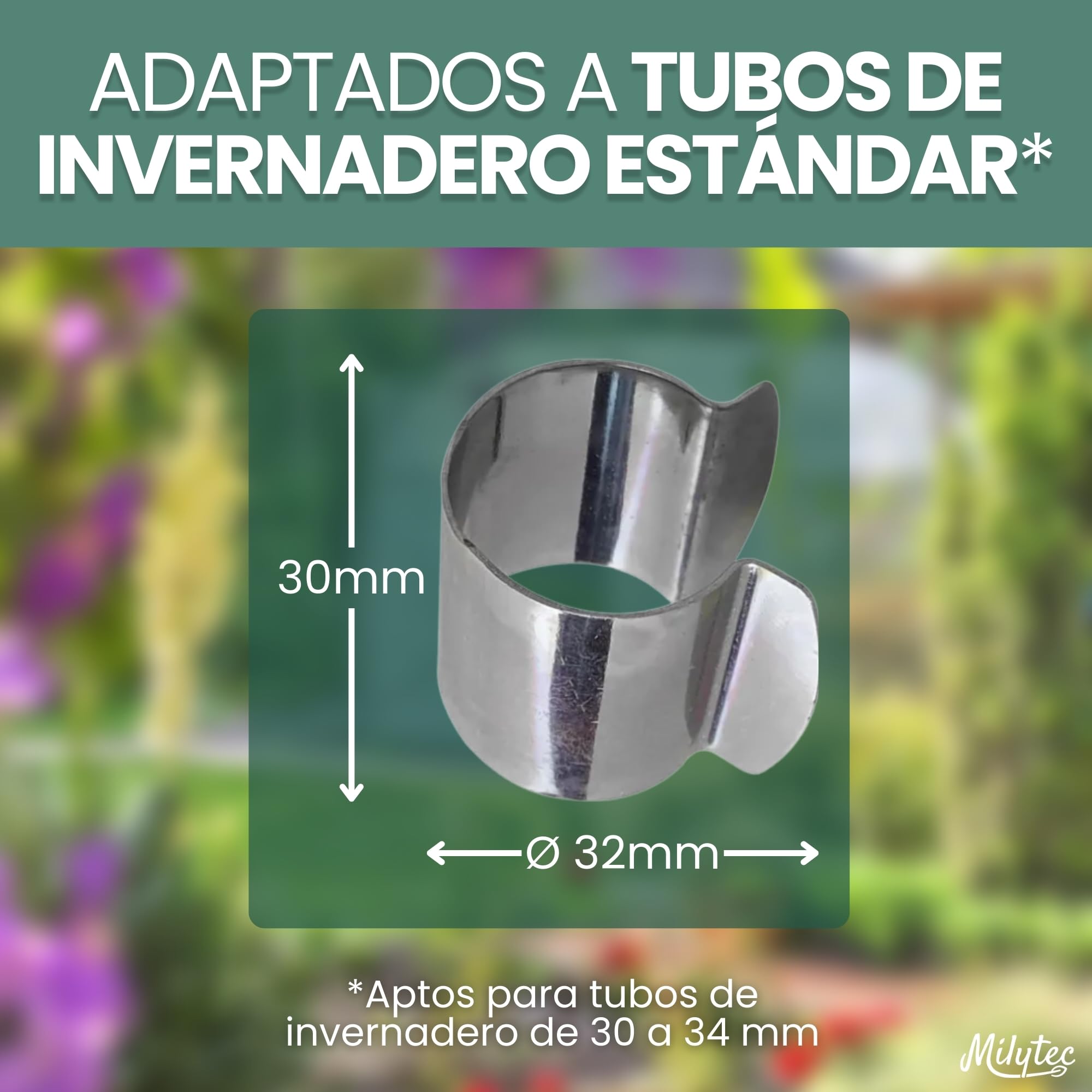 Lote de 25 clips para invernadero, diámetro de 32 mm, de acero galvanizado, clips de fijación de metal para lona de invernadero de túnel para jardín, protección de siembra y plantaciones, resistencia