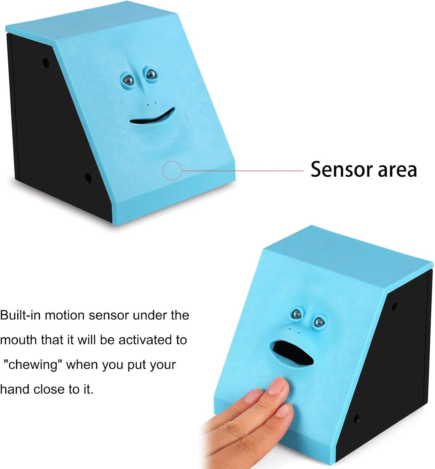 Youngine Novelty Face Bank Coin Eating Savings Bank Money Saving Collection Piggy Bank (Blue)