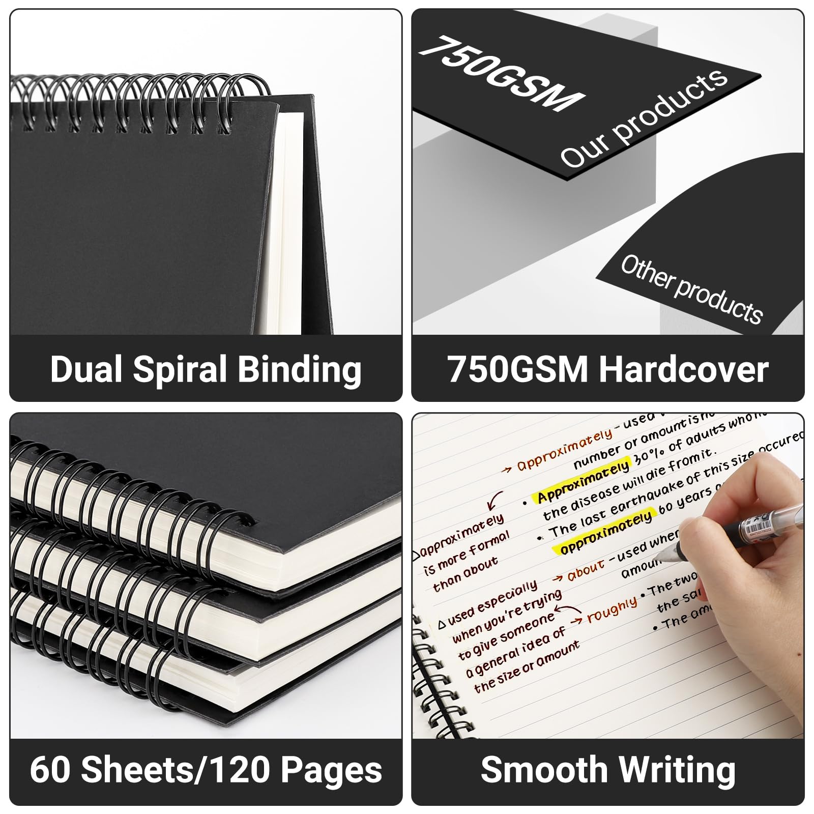 EUSOAR Quaderno a spirale, 6 confezioni A4 da 27,9 x 21,6 cm, quaderno per scuola, 120 pagine/60 fogli di carta spessa, diari per donne, uomini, studenti, ufficio, scuola, diario di viaggio, prendere