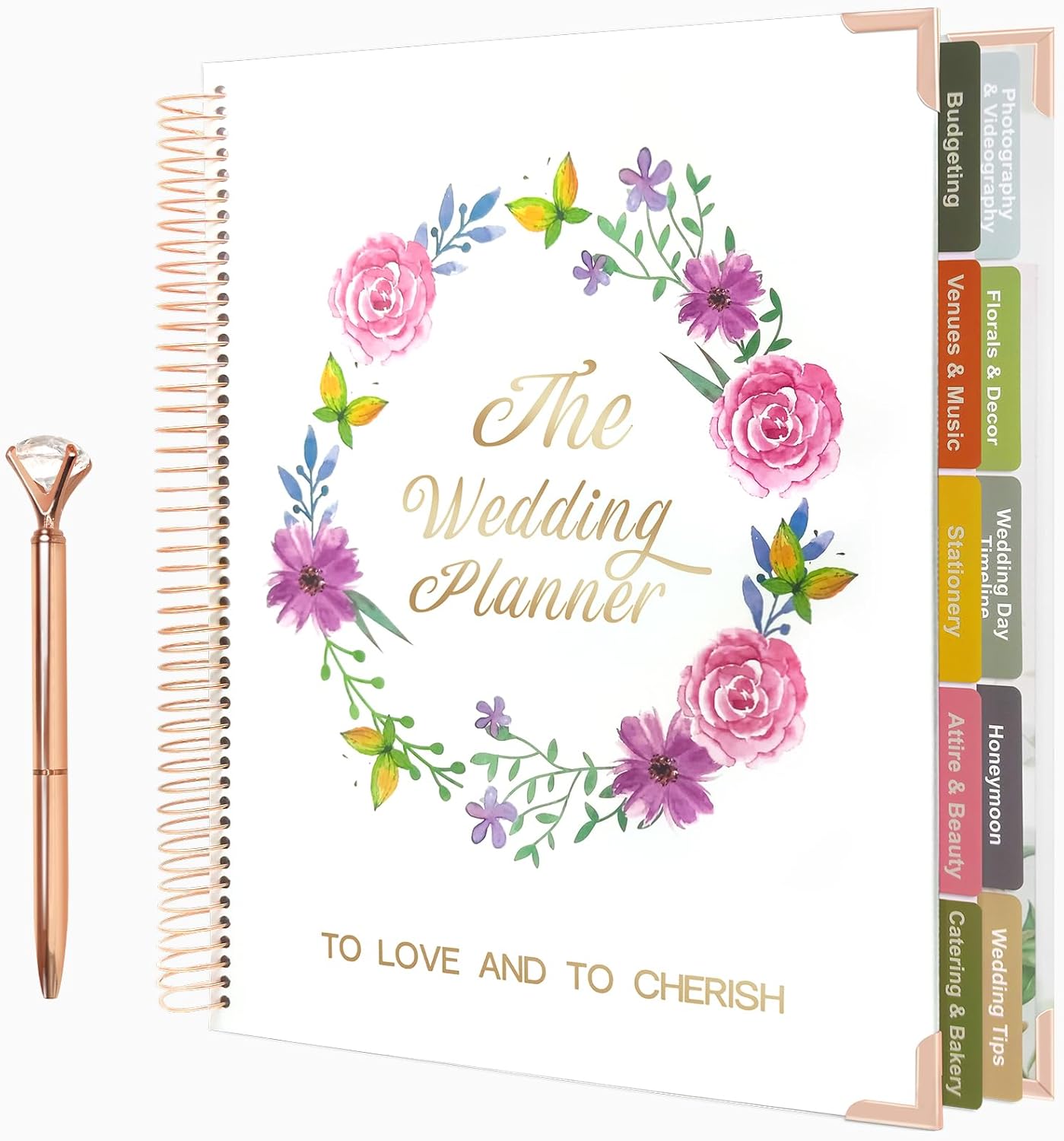 Wedding Planner Book and Organizer-176 Pages Wedding Planning Book,Bridal Planning Binder with Sticker Checklists,Gemstone pen & Budget Tracker,Wedding planner for Bride,Unique Engagement Gift