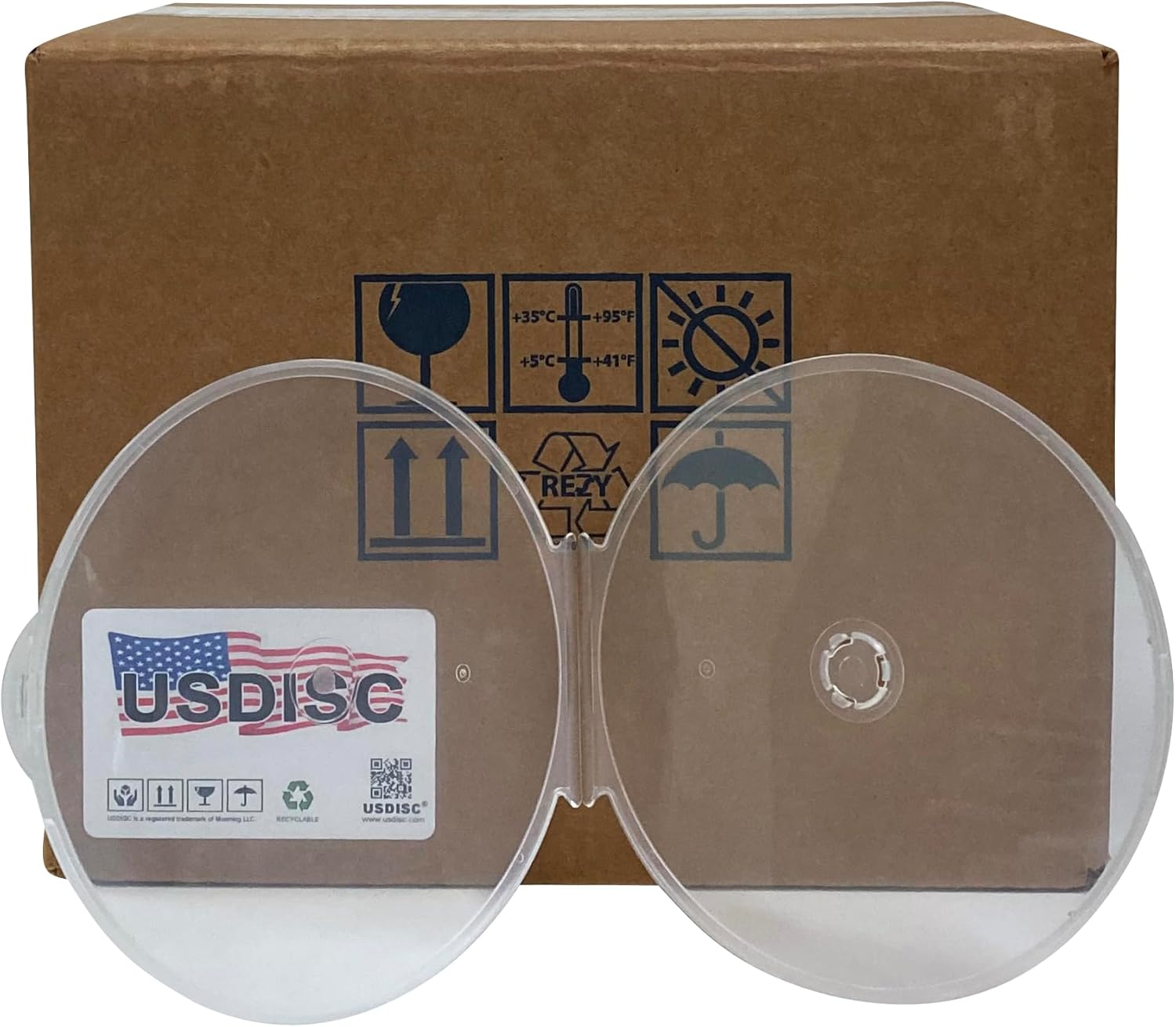 USDISC Clamshell Cases, Single 1 Disc, Clear, Pack of 200