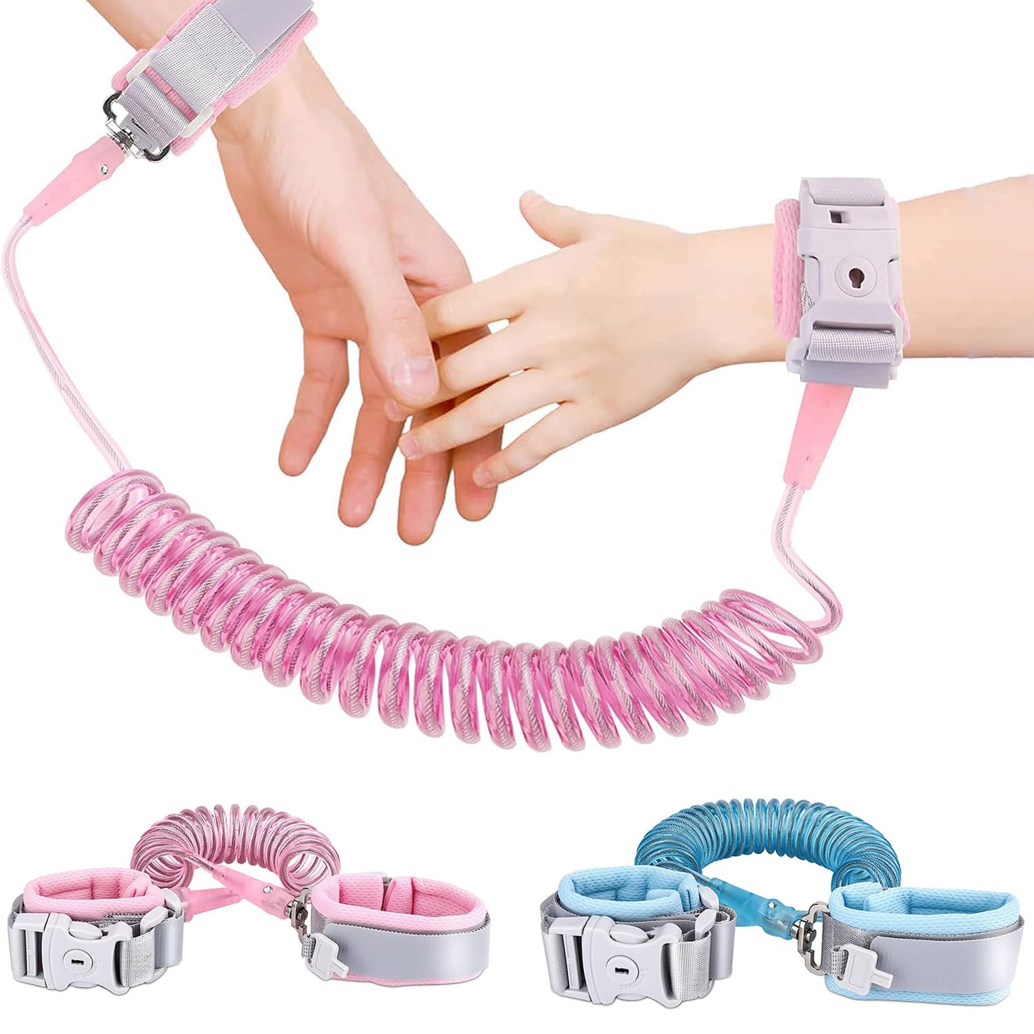 X springAnti Lost Wrist Link, 2 Pcs Toddler Safety Leash with Key Lock, Infants and Children Safely Toddler Leash, Kids Backpack Leash, Safety Wrist Leash for Toddlers, Babies and Kids, Pink and Blue