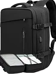 Mochila de Viagem, Mochila Feminina, Mochila Masculina, Mala de Mão10kg, Notebook, Reforçada, Grande, Resistente, Impermeável, Expansível, Escola, Trabalho, Preta,