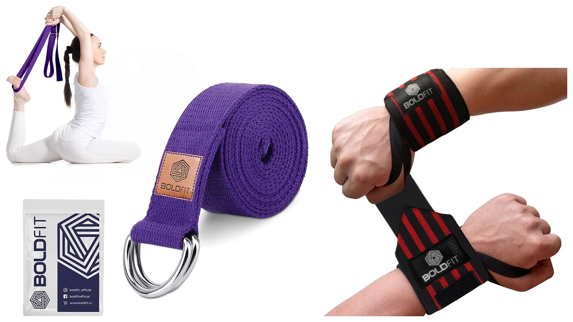 Boldfit Wrist Supporter for Gym Wrist Band (Red) & Boldfit Yoga Belt - 8 Feet, Purple (B0CDJ64WTB) Amazon Price History, Amazon Price Tracker