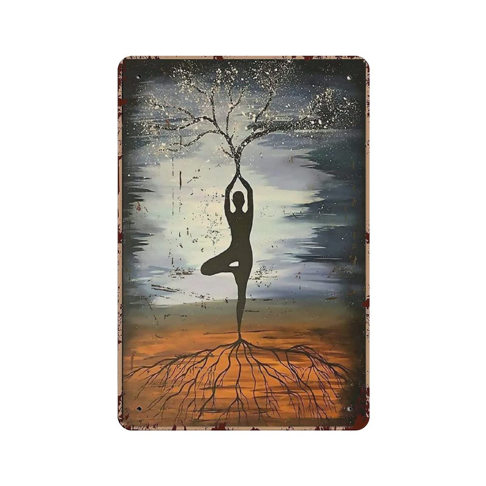 rayprint Metal Tin Sign Yoga Root Tree Tin Sign Metal Aluminum Sign Vintage Wall Decor Retro Poster for Bars Restaurants Cafes Pubs Home Decoration 12"x8"