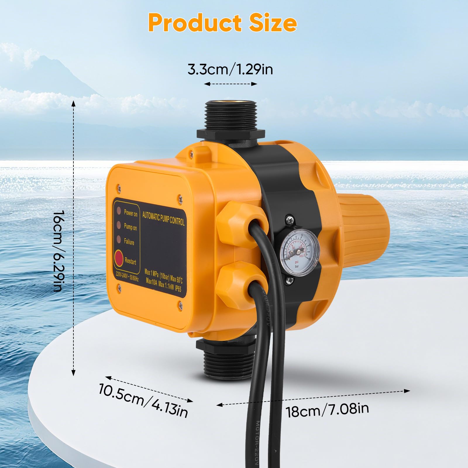 Pressostat Pour Pompe à Eau, ContrôLe électronique De Pression Pression Max. 10 Bar, 220-240 V Avec Prise étanche Ip54 Contrôle De Débit Pour Pompe De Jardin