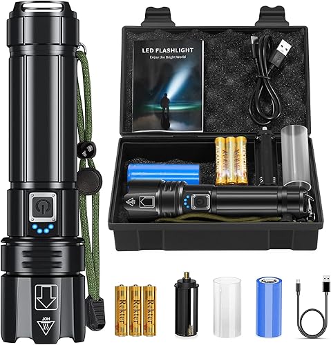 ERAVOR Linternas de alta luminosidad linternas recargables LED 10000 lúmenes XHP70 luz de flash súper brillante linternas de mano de alta potencia