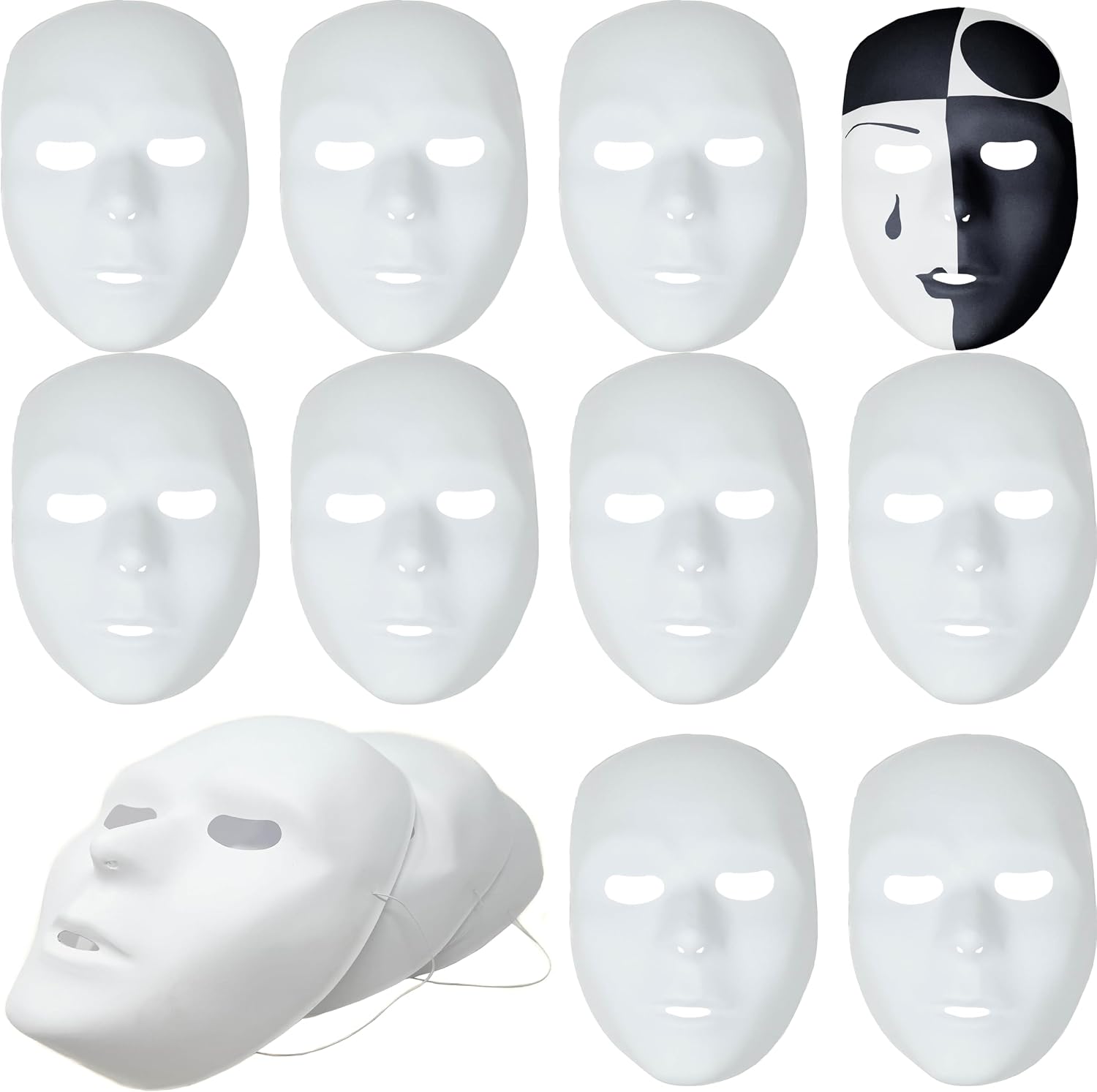 Podzly 25 White Drama Masks, Full Face Paintable Blank Masks for Crafts, Masquerades, Mardi Gras and Halloween Costumes
