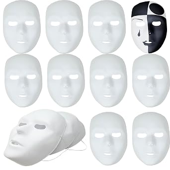 Podzly 25 White Drama Masks, Full Face Paintable Blank Masks for Crafts | Masquerades, Mardi Gras and Halloween Costumes