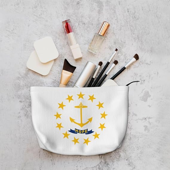 Rhode Island State Flag Corduroy Makeup Bag with Zipper, Cosmetic Pouch for Travel, Toiletries and Daily Use