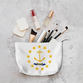 Rhode Island State Flag Corduroy Makeup Bag with Zipper, Cosmetic Pouch for Travel, Toiletries and Daily Use